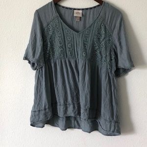 Flowy dusty blue lace top